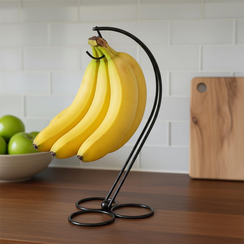 BNYD Banana Holder Stand for Kitchen Counter, Black Banana Hanger with Hook, Fruit Basket Accessory, Hanging Banana Tree, Countertop Banana Rack - Image 2